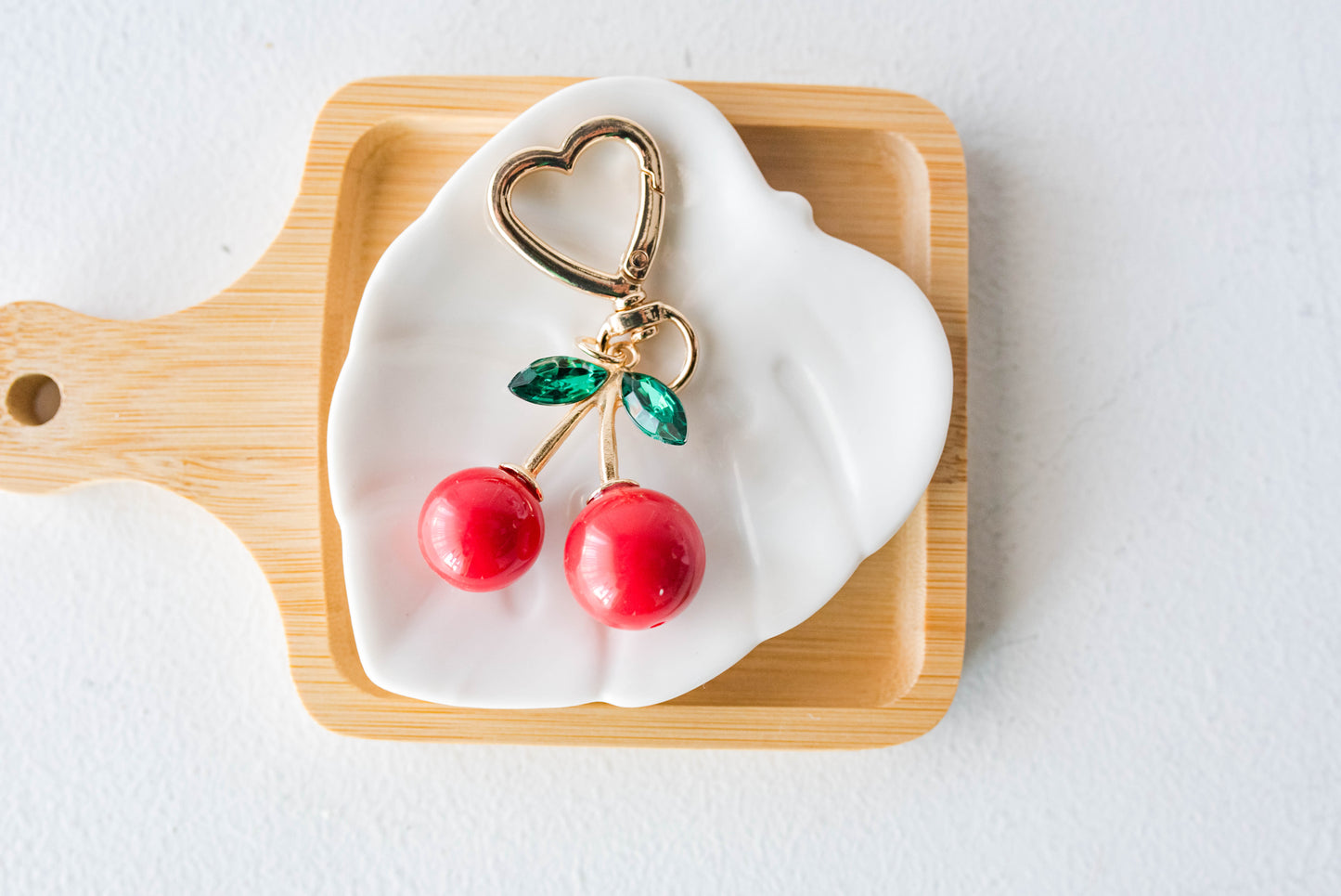 Classic Red Cherry Keychain – Heart Clip