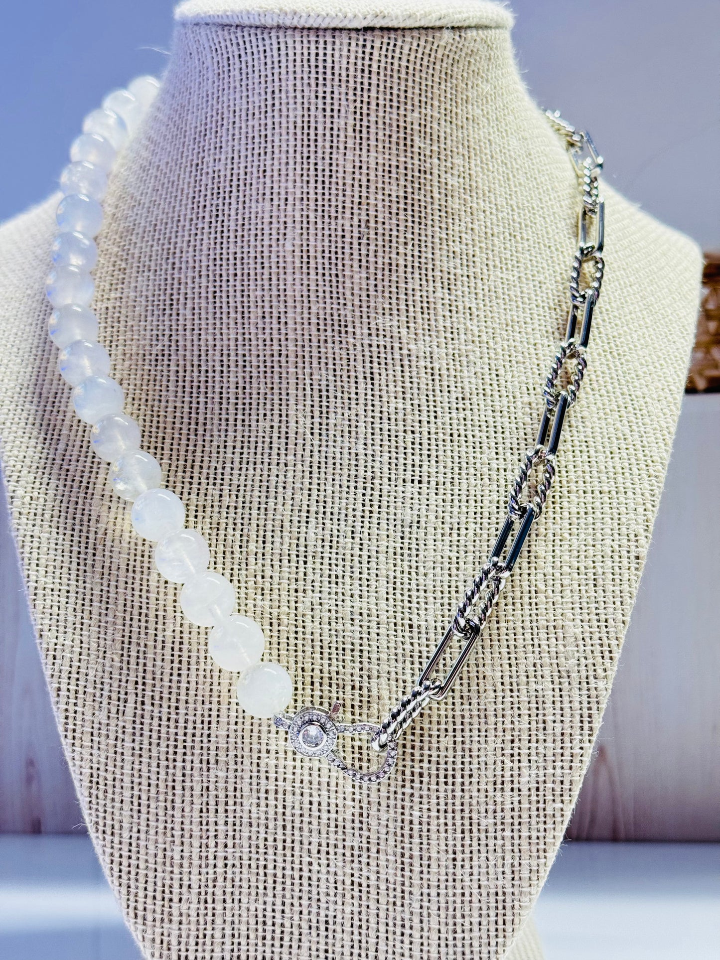 Blue Moonstone & Paperclip Fusion Necklace