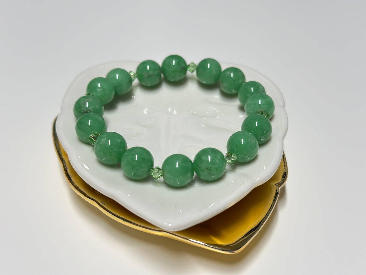 10mm Dark Green Angelite with 4mm Swarovski crystals Bracelet