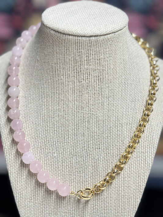 Rose Quartz X 14k Gold Chain Necklace