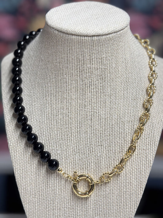 Black Onyx X 14k Gold Chain Necklace