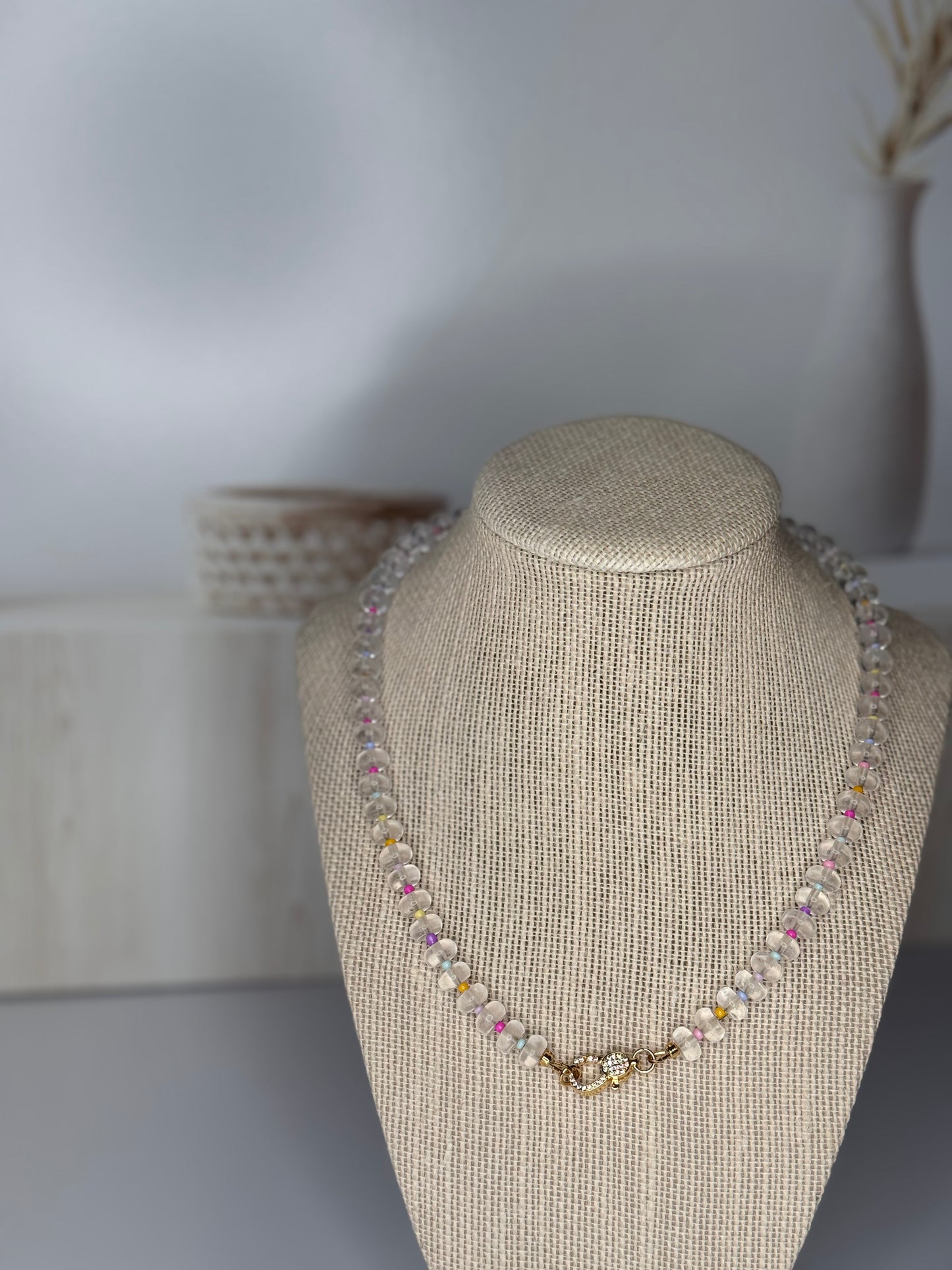 Natural Clear Water Quartz Necklace - Fun Seeded Beads Edition