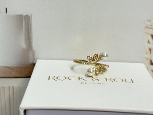 Pearl Butterflies Ring