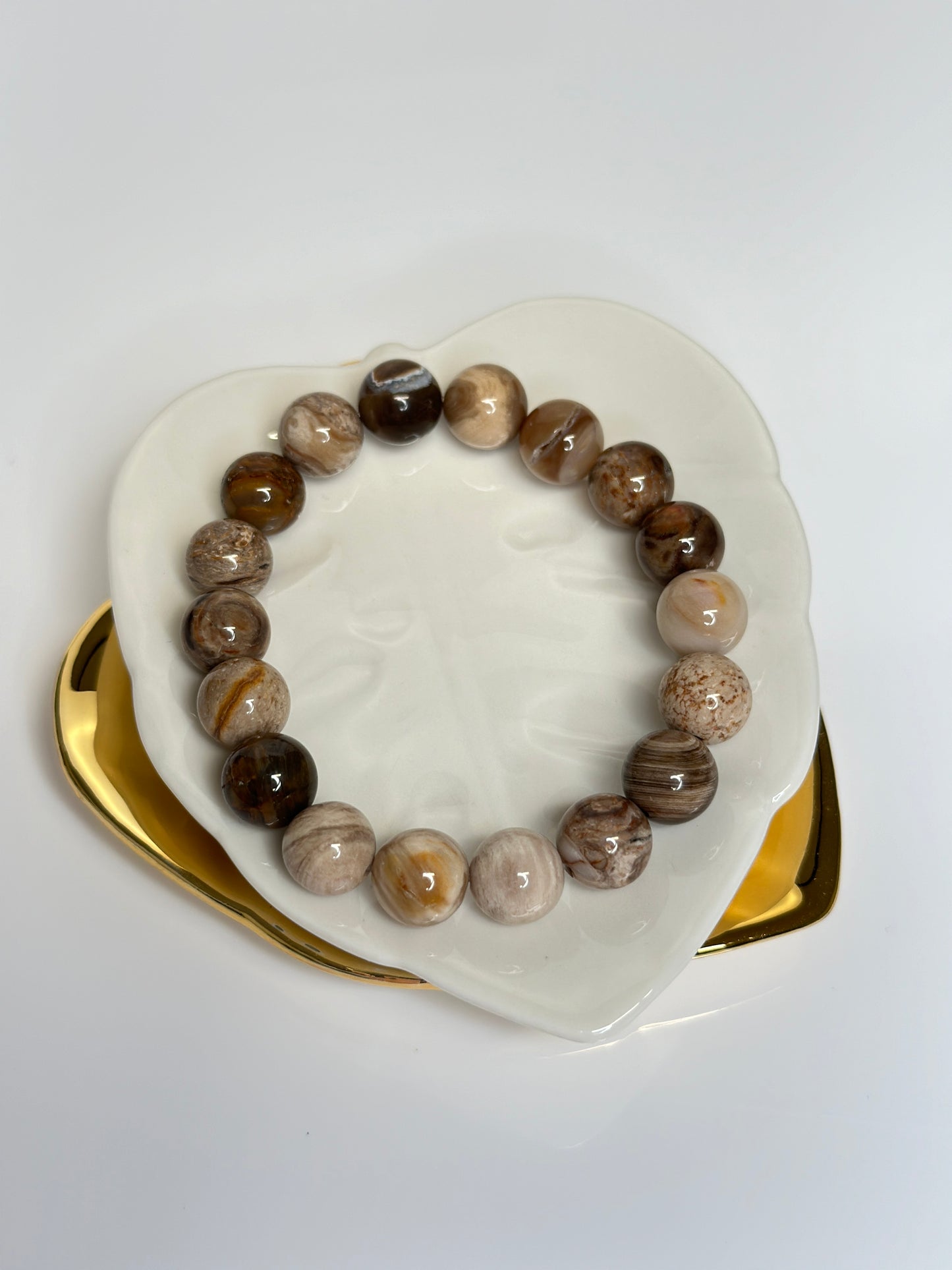 10mm Natural Petrified Wood Quartz Bracelet