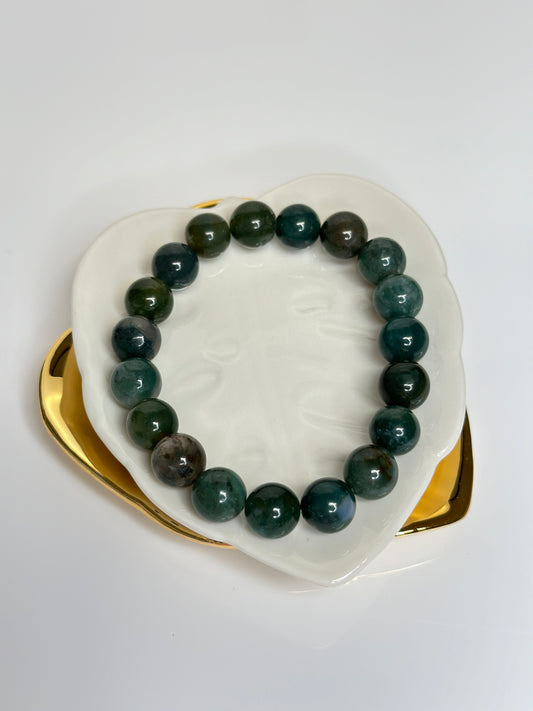 10mm Natural Green Moss Agate Bracelet