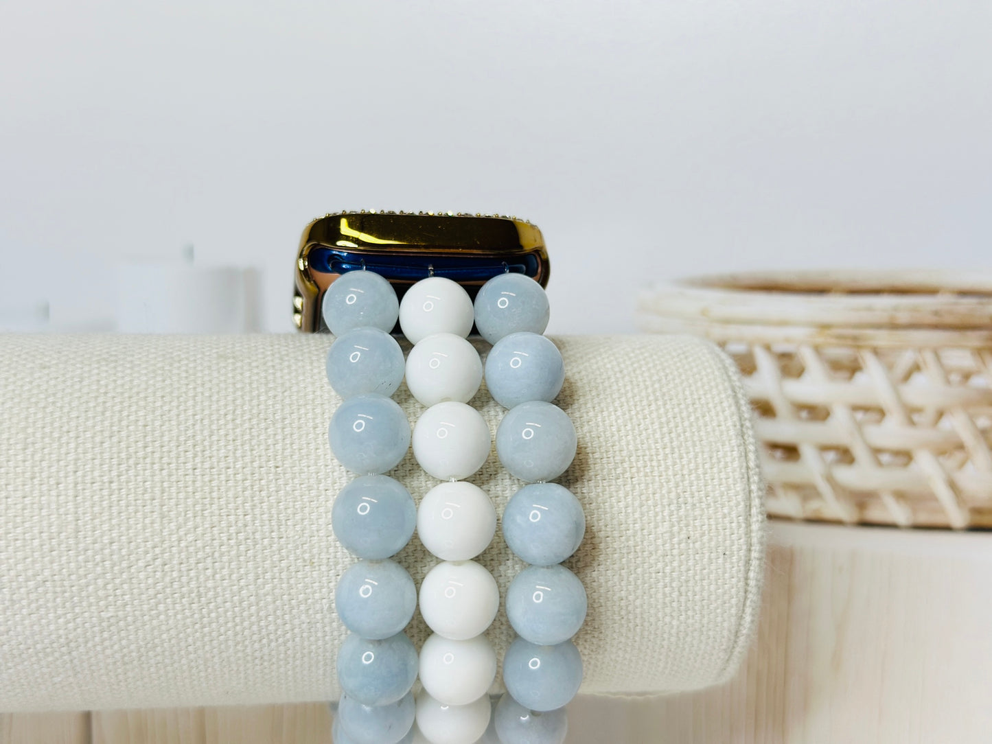 Aqua Marine and White Jade Apple Watchband