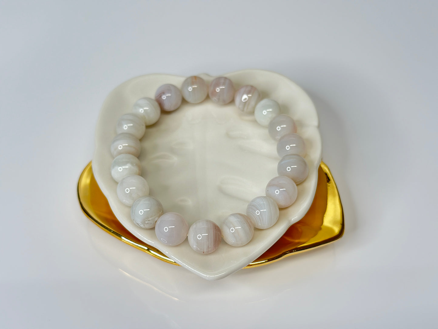 10mm Natural Cream Lace Agate Bracelet