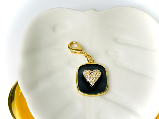 Black or Cream Gold Heart Charm