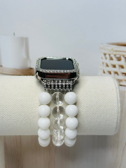 Clear Quartz and White Jade Watchband