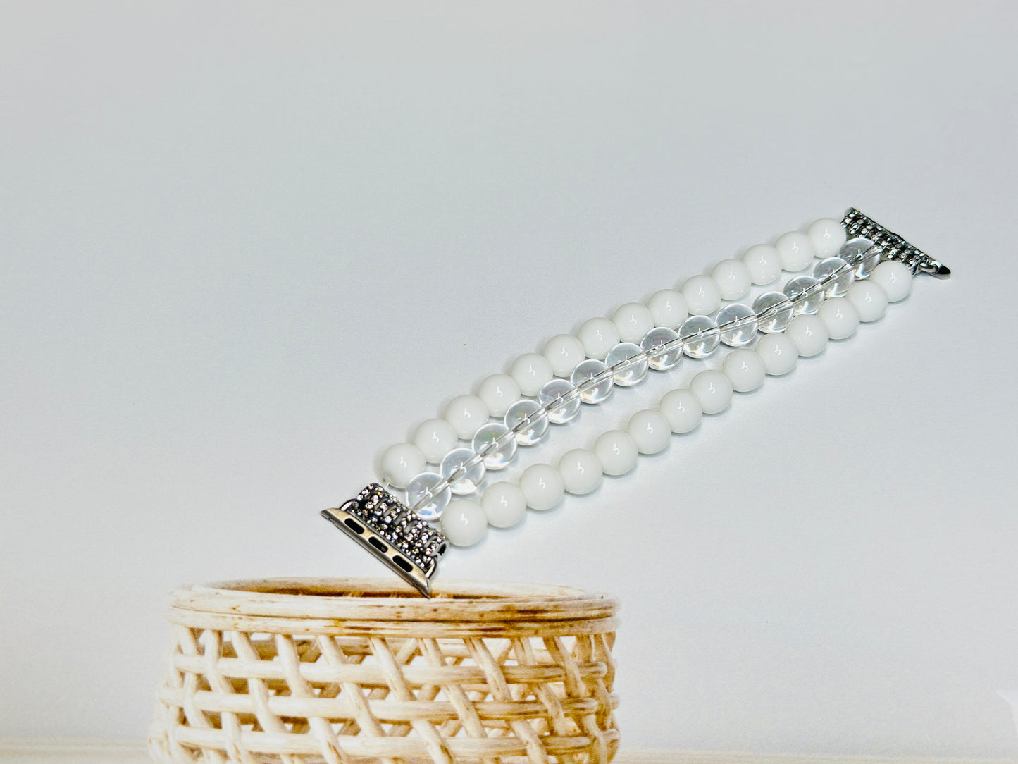 Clear Quartz and White Jade Watchband